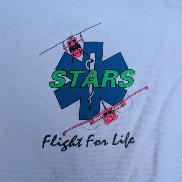 Vintage STARS Flight For Life Long Sleeve Tee - White Graphic Shirt L/G - Picture 5 of 8